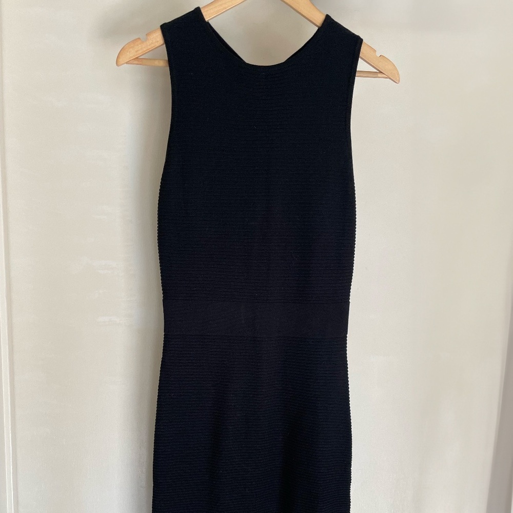 Sunny Girl Black Ribbed Midi Sheath Dress